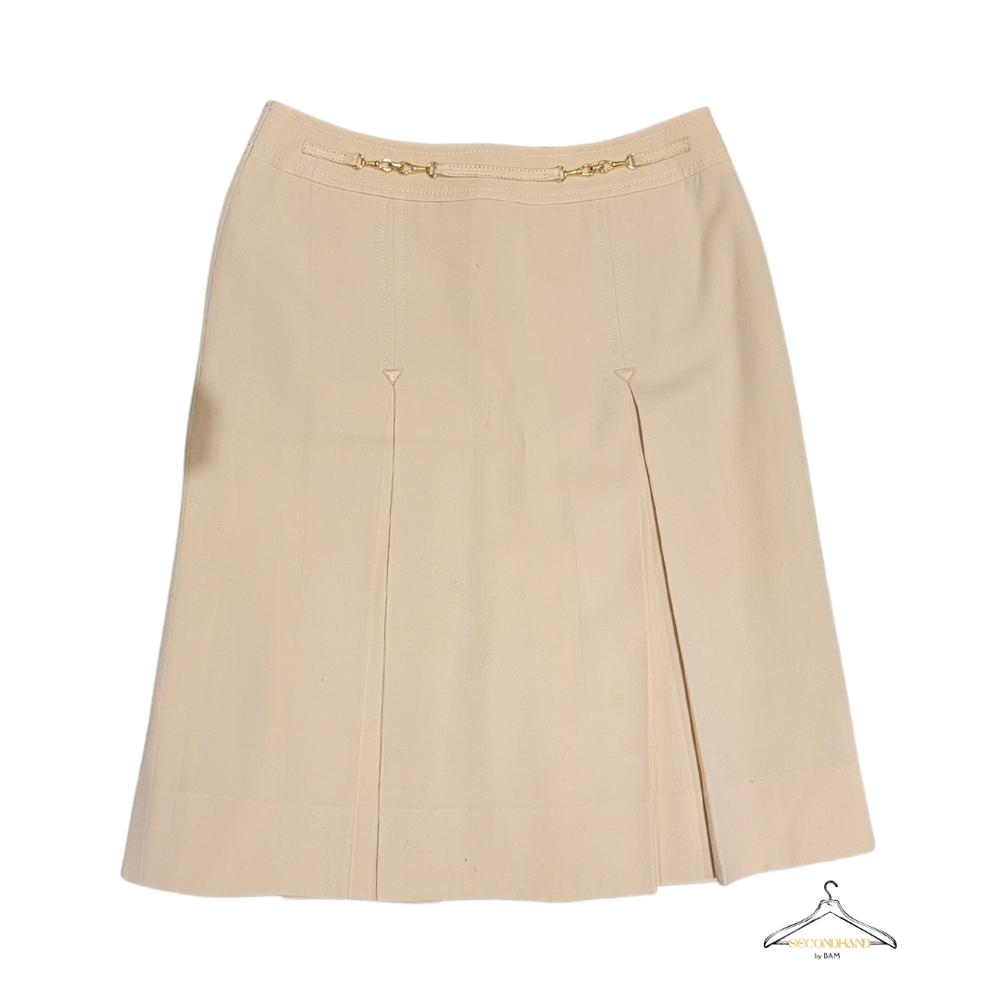 Celine Cream Midi Skirt with Decorative Chain